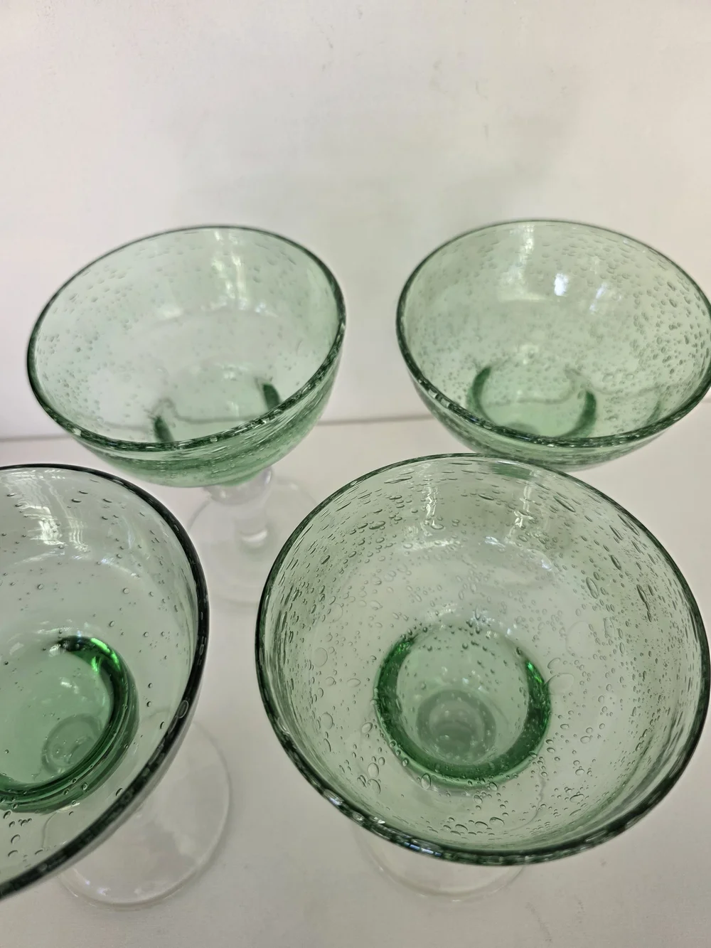 Vintage Seeded Green Bubble Glass Margarita Coupes - Set of 4